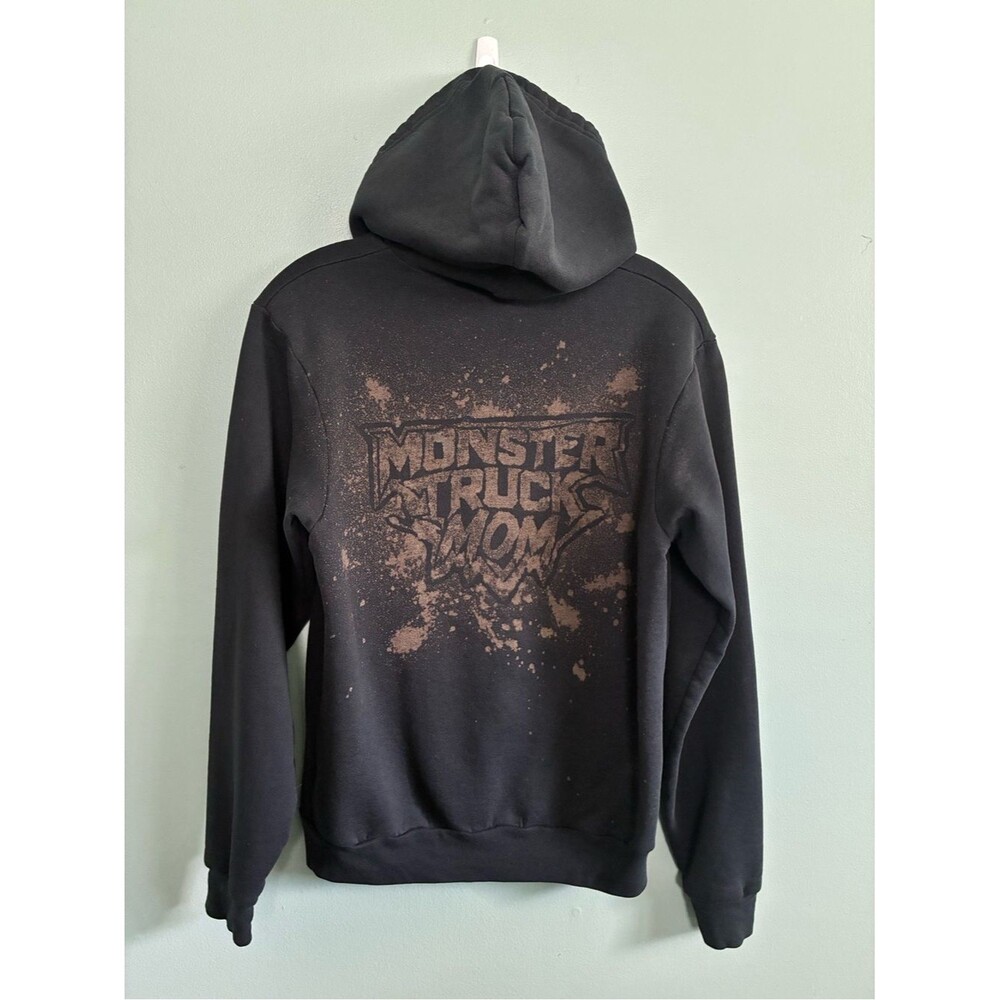 Black 'Monster Truck Mom' Bleached Burnout Upcycled Grunge Graphic Hoodie Sz M